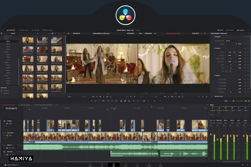 محیط کار DaVinci Resolve برای ادیت ویدیو