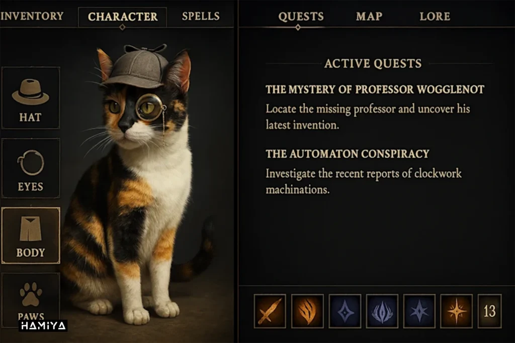 Video game picture of a cat in menu bar in gpt 4o image generator