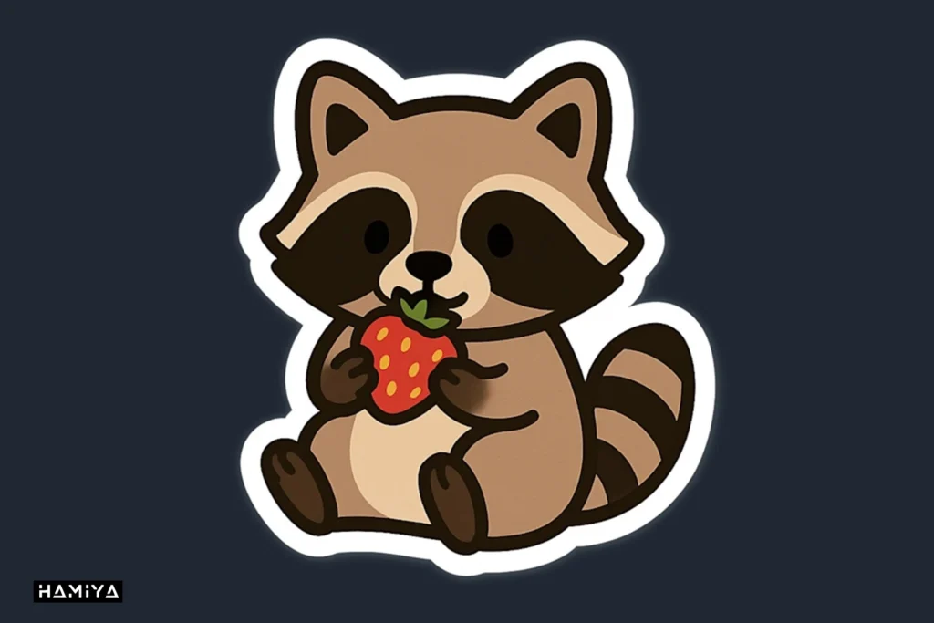 cute minimalist racoon eating a strawberry sticker in gpt 4o image generator
